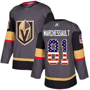 Herren Vegas Golden Knights Eishockey Trikot Jonathan Marchessault #81 Grau USA Flag Fashion Authentic